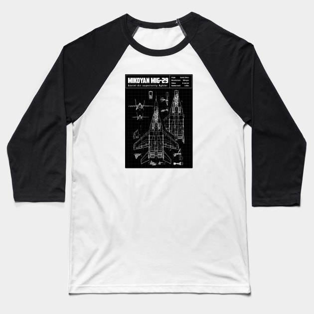 MIG 29 SCHEMATIC Baseball T-Shirt by theanomalius_merch